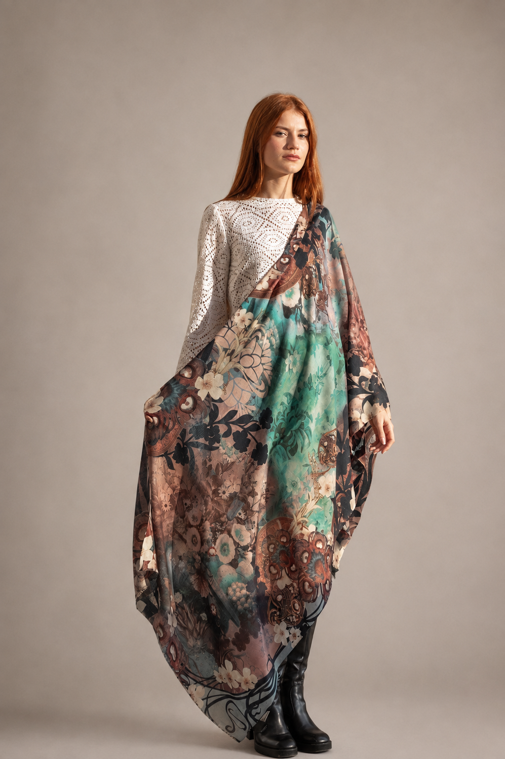 Brokante – Sciarpa in Cashmere e Seta – Camelia Turchese 200x70 cm