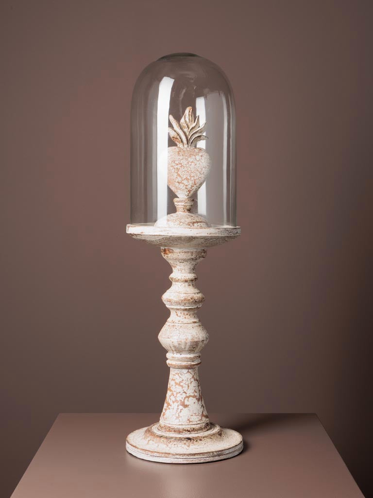 Grande decorazione Ex-voto legno sbiancato sotto campana