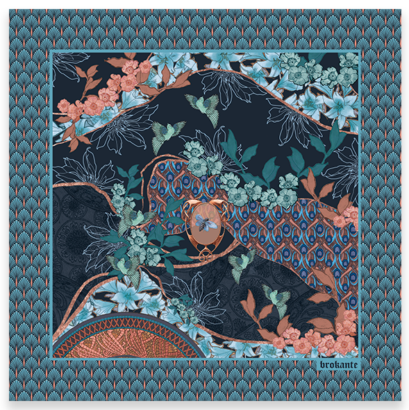 BROKANTE Lys Indigo – Foulard in cashmere e modal 90 × 90 cm