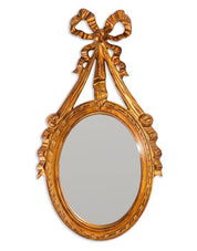 Specchio da parete convesso con fiocco a nastro decorativo dorato antico