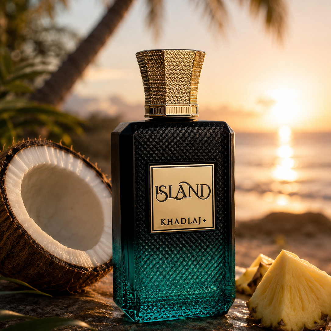 Khadlaj Island Extrait de Parfum 100 ml profumo tropicale unisex bottiglia verde luxury