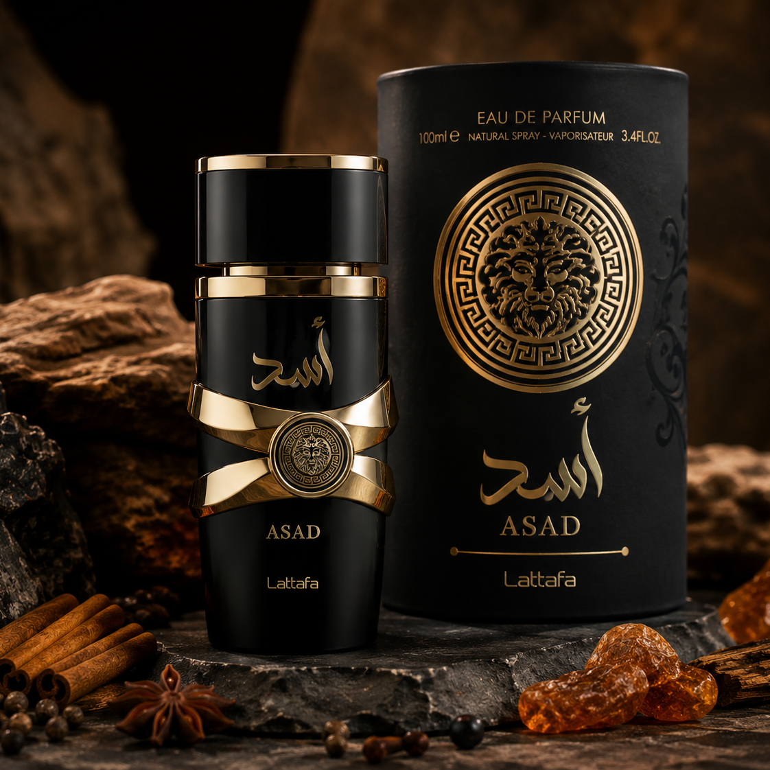 Lattafa Asad Eau de Parfum 100 ml profumo arabo uomo bottiglia nera e oro