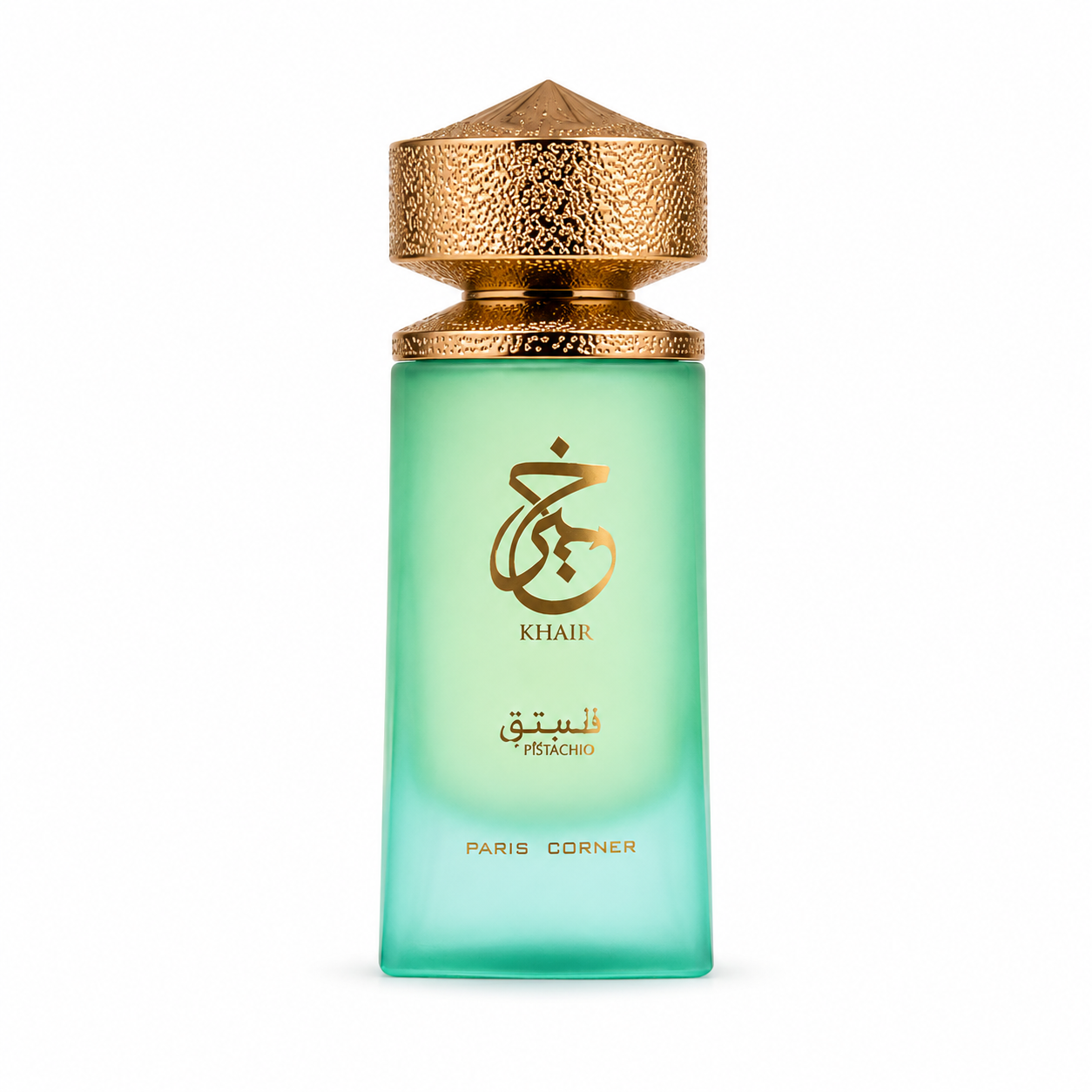 Paris Corner Khair Pistachio Eau de Parfum 100 ml profumo gourmand al pistacchio bottiglia elegante verde e oro