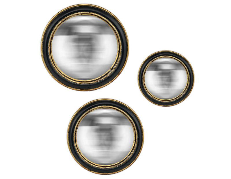 Set di 3 specchi convessi neri e oro