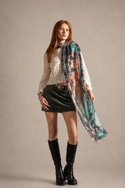 Brokante – Sciarpa in Cashmere e Seta – Camelia Turchese 200x70 cm