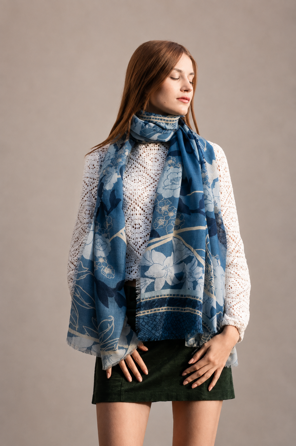 Brokante – Sciarpa in Cashmere, Lana e Seta – Leopardo Azzurro 200x70 cm