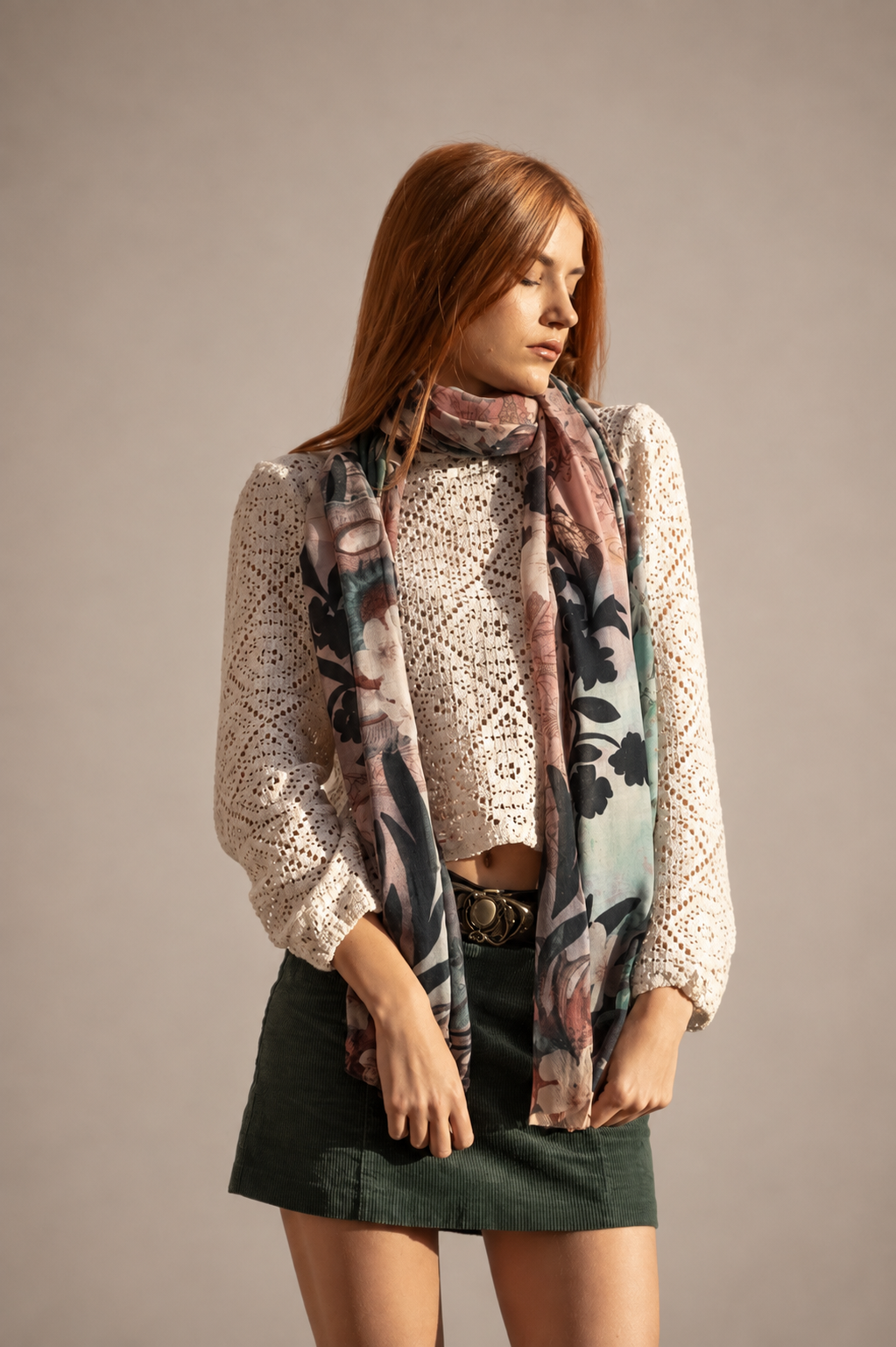 Brokante – Sciarpa in Cashmere e Seta – Camelia Turchese 200x70 cm