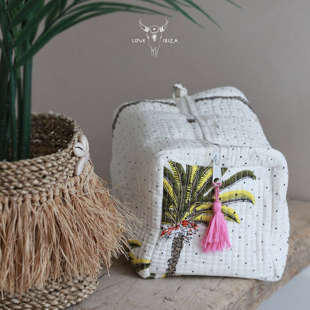 Borsa per il trucco Blockprint Fez palm white M - Infinity Concept Store