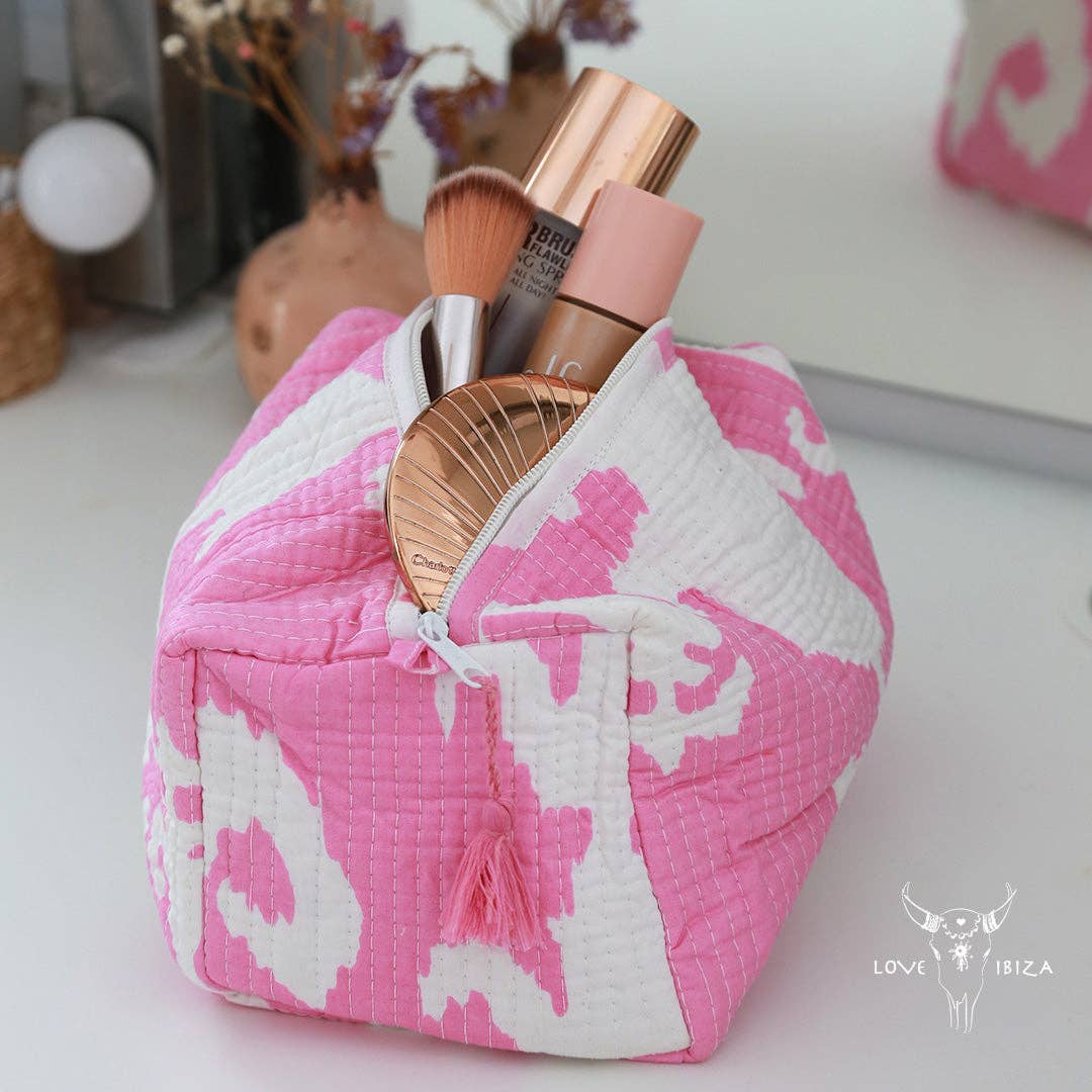 Borsa per il trucco Blockprint Fez rosa bianco M - Infinity Concept Store