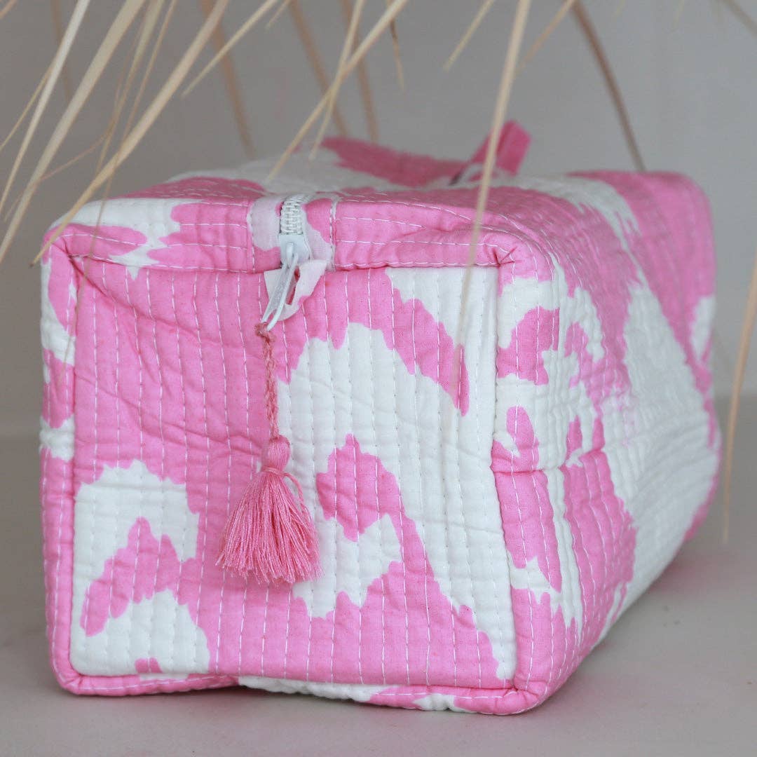 Borsa per il trucco Blockprint Fez rosa bianco M - Infinity Concept Store