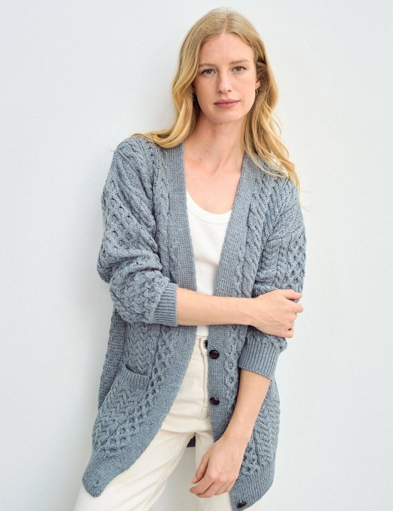 Cardigan Boyfriend Delphi Aran - Blu Grigio - Infinity Concept Store