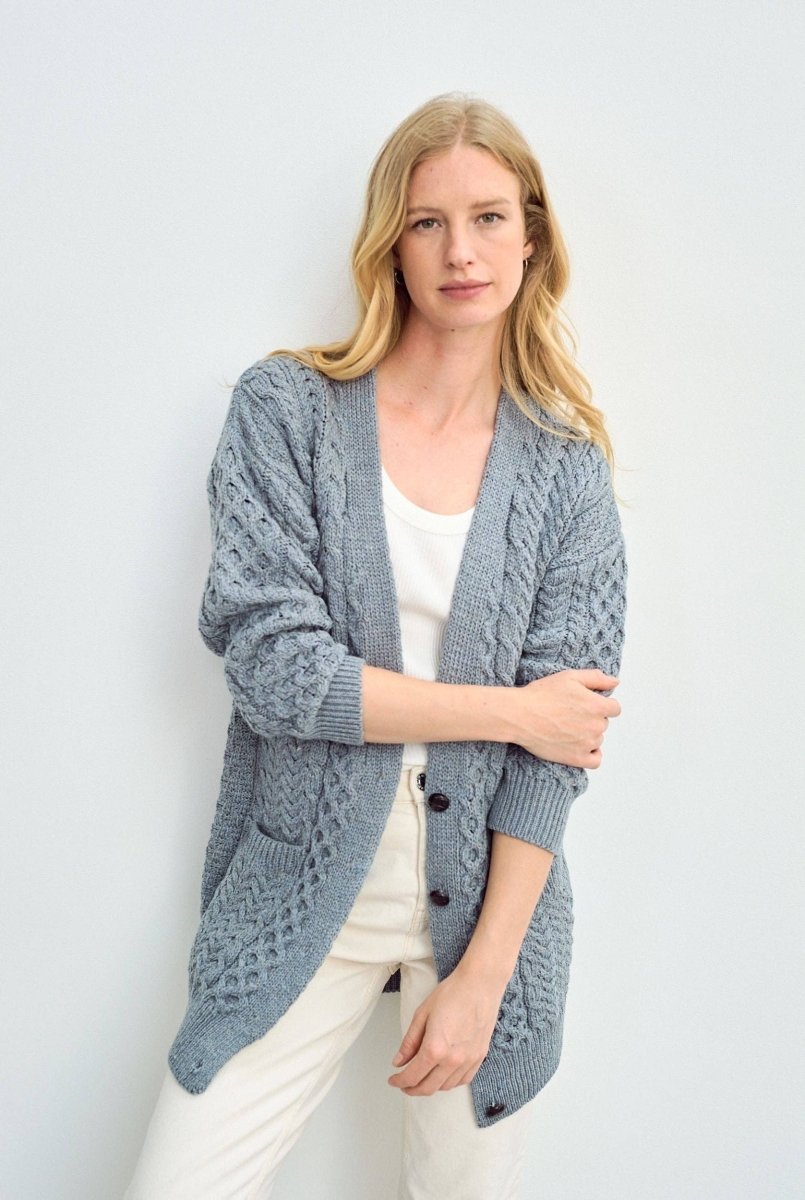 Cardigan Boyfriend Delphi Aran - Blu Grigio - Infinity Concept Store