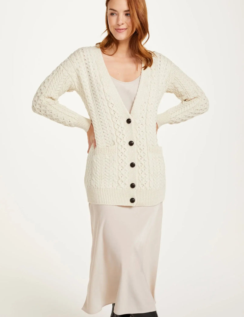 Cardigan Boyfriend Delphi Aran - Crema - Infinity Concept Store