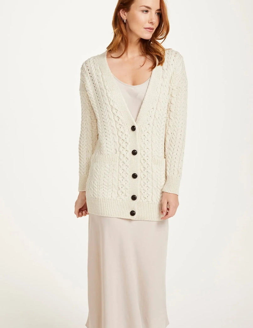 Cardigan Boyfriend Delphi Aran - Crema - Infinity Concept Store