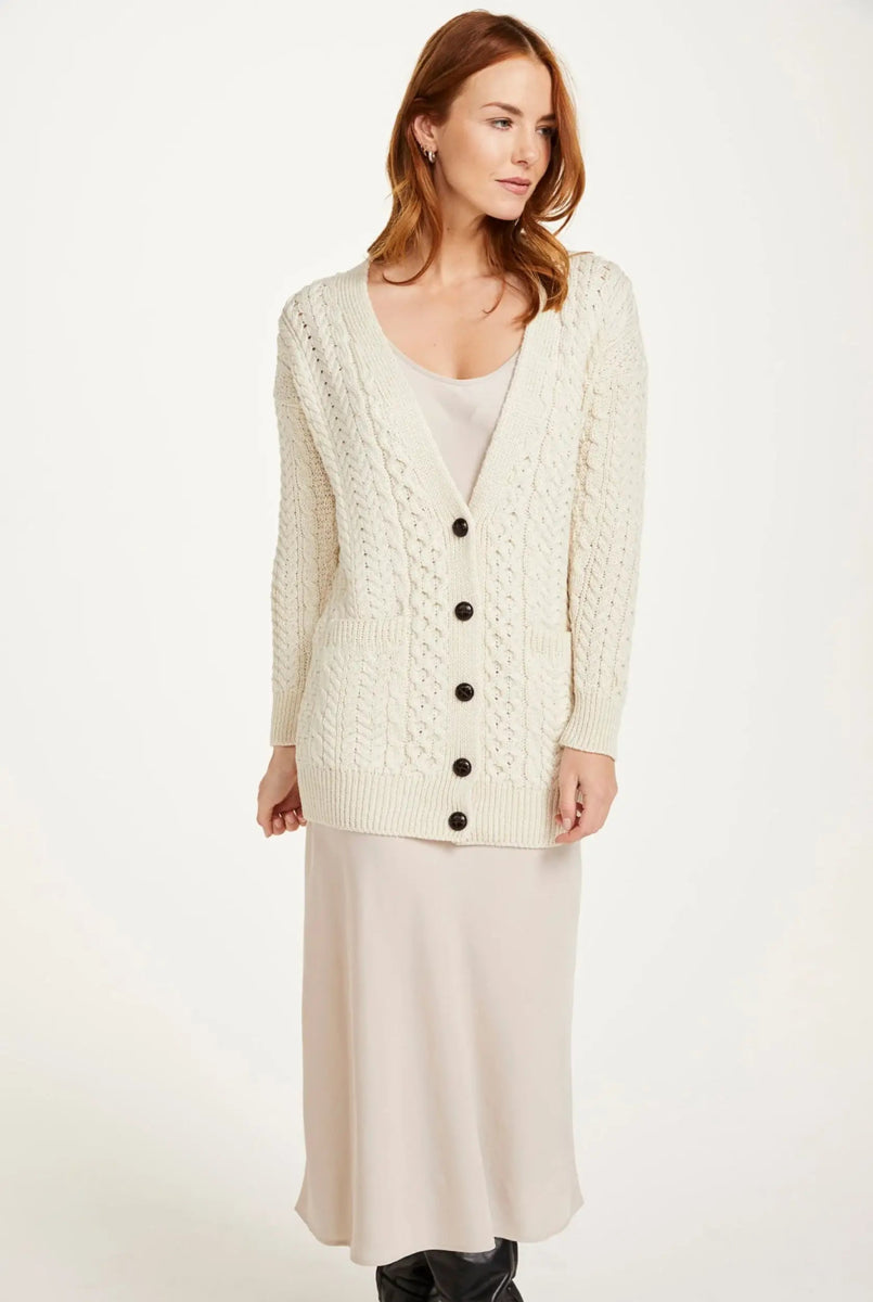 Cardigan Boyfriend Delphi Aran - Crema - Infinity Concept Store