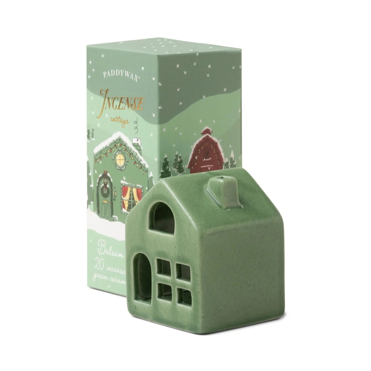 CASETTA PER INCENSO - CERAMIC VILLAGE - GREEN COTTAGE - BALSAM & FIR - Infinity Concept Store