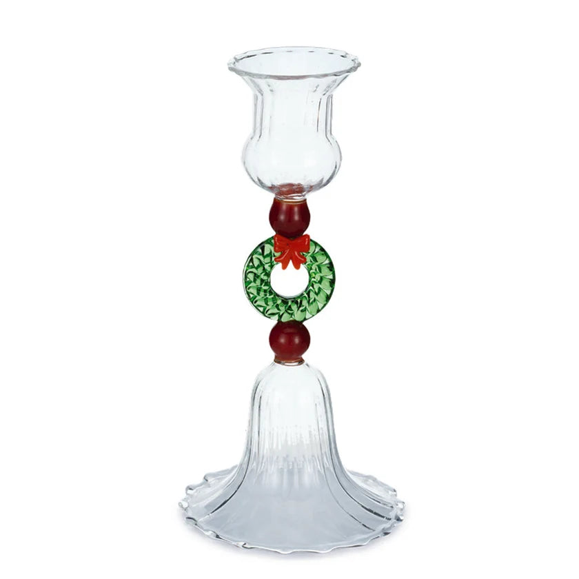 Henriette Portacandela natalizio Treasure in vetro con ghirlanda - H18 cm