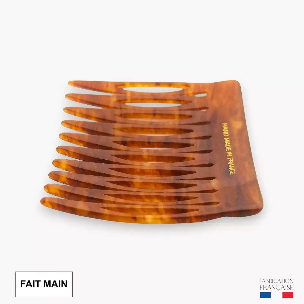 Pettine 10 Denti Effetto Tartaruga Caramello - Fatto a Mano in Francia