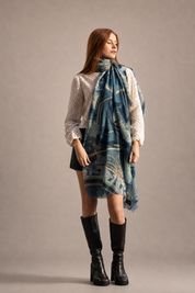 Brokante – Sciarpa in Cashmere, Lana e Seta – Leopardo Azzurro 200x70 cm