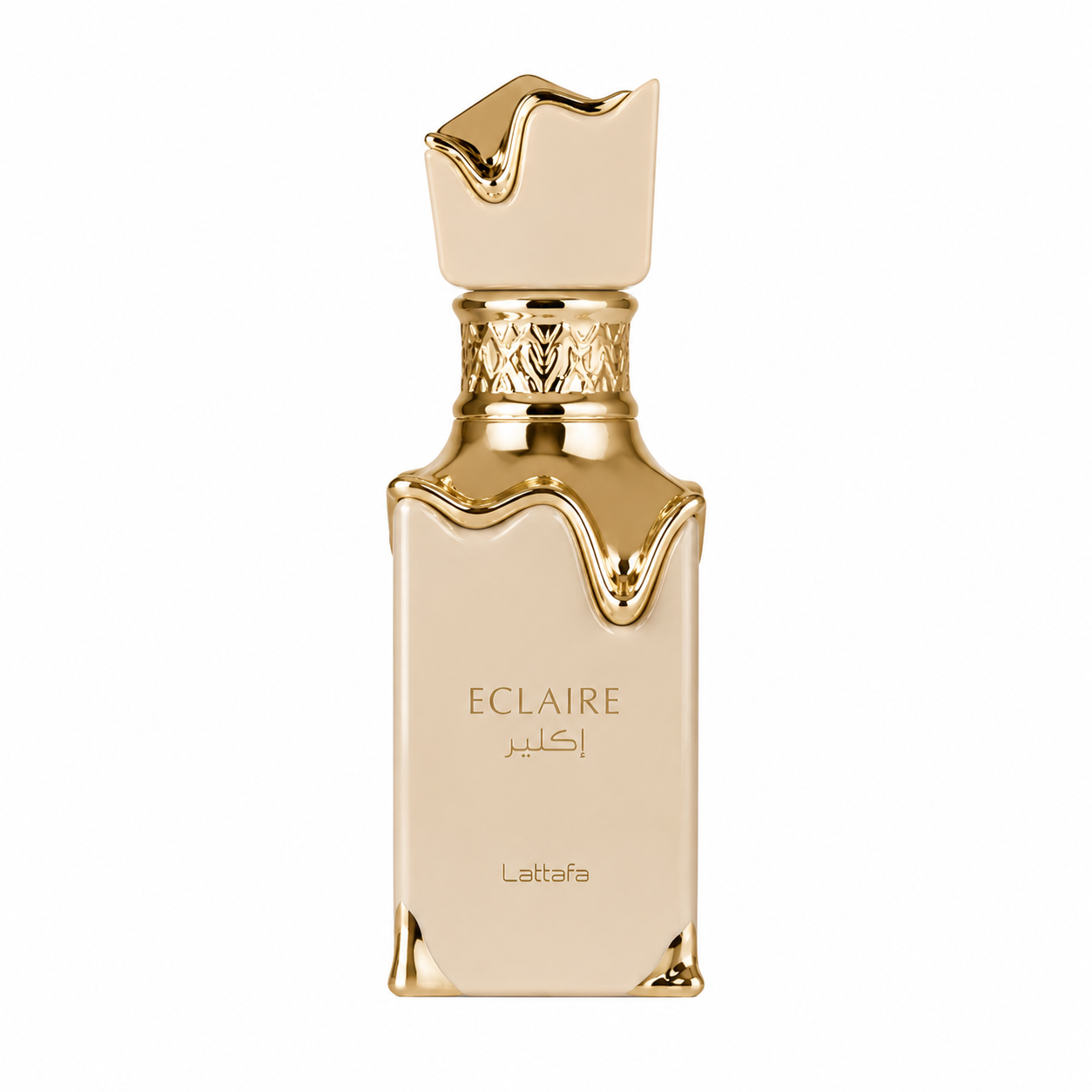 Lattafa Eclaire Eau de Parfum 100 ml profumo arabo donna gourmand bottiglia elegante crema e oro
