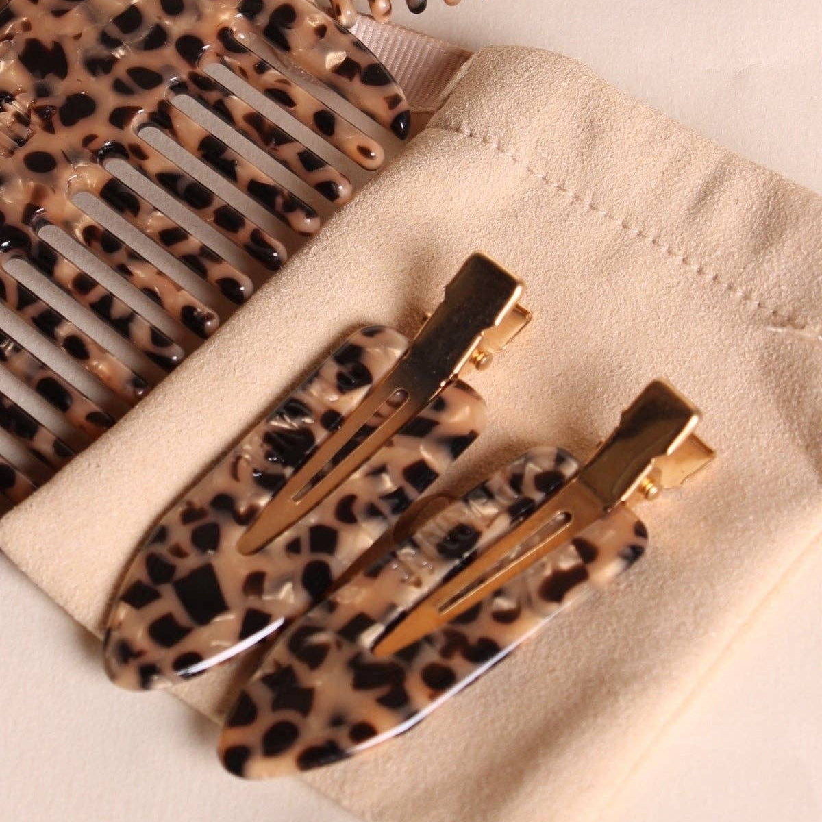 coppia mollette leopardo con pettine