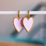 Orecchini con cuore lungo colorato - rosa chiaro/oro