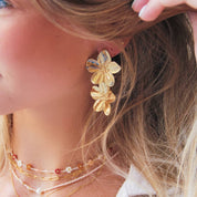 Orecchino elegante in acciaio inossidabile a 2 fiori - oro - Infinity Concept Store