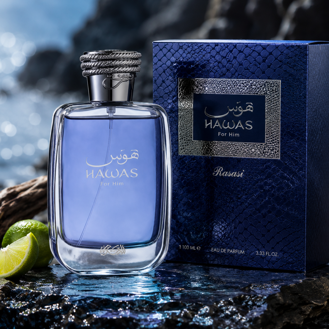 Rasasi Hawas For Him Eau de Parfum 100 ml bottiglia blu profumo arabo uomo