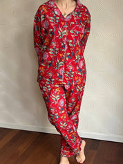 Set pigiama in cotone indiano a fiori rossi - Infinity Concept Store