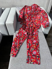 Set pigiama in cotone indiano a fiori rossi - Infinity Concept Store