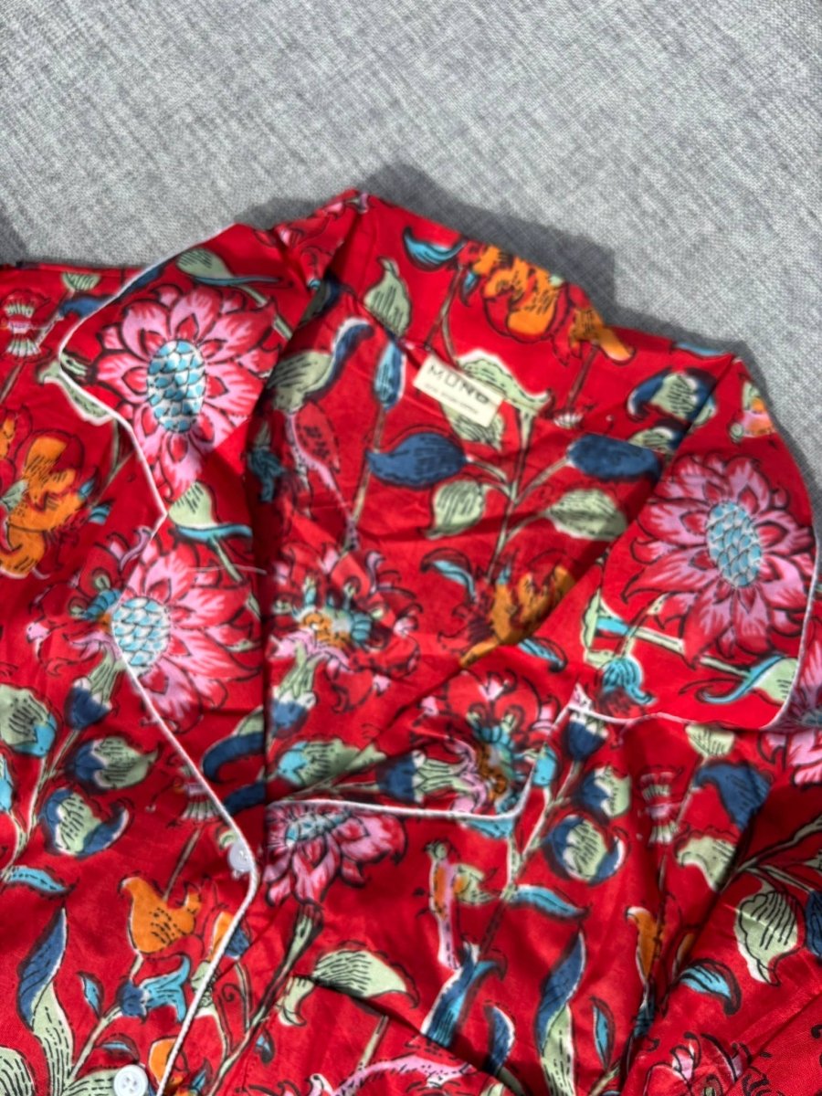 Set pigiama in cotone indiano a fiori rossi - Infinity Concept Store