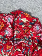 Set pigiama in cotone indiano a fiori rossi - Infinity Concept Store