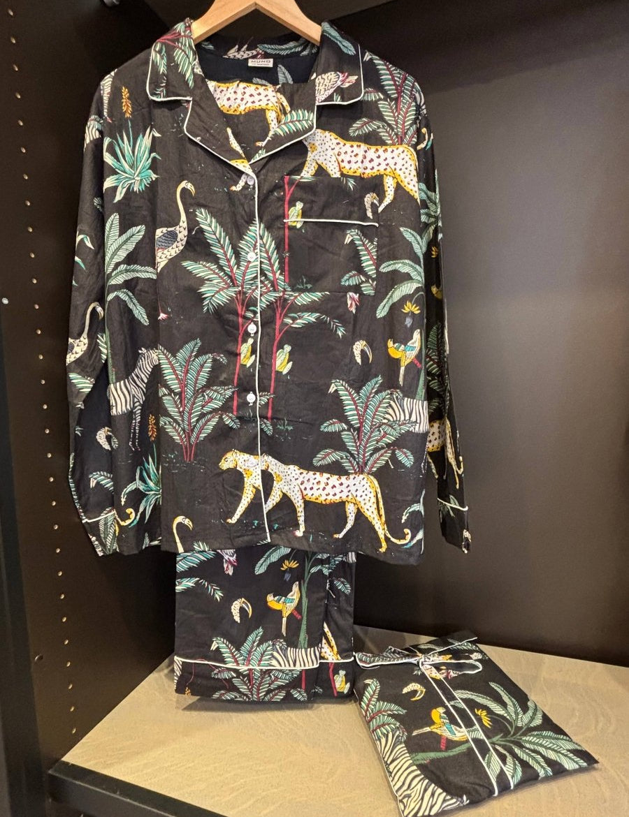 Set Pigiama in Cotone Indiano Black Jungle - Infinity Concept Store