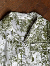 Set pigiama in cotone indiano color écru con giungla verde
