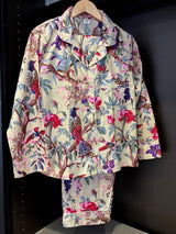 Set pigiama in cotone indiano con fiori e uccelli
