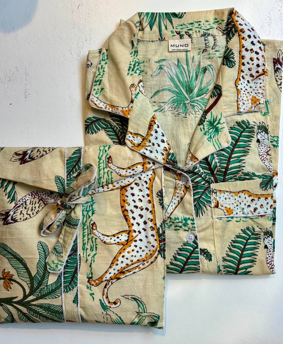Set pigiama in cotone indiano Cream Jungle - Infinity Concept Store