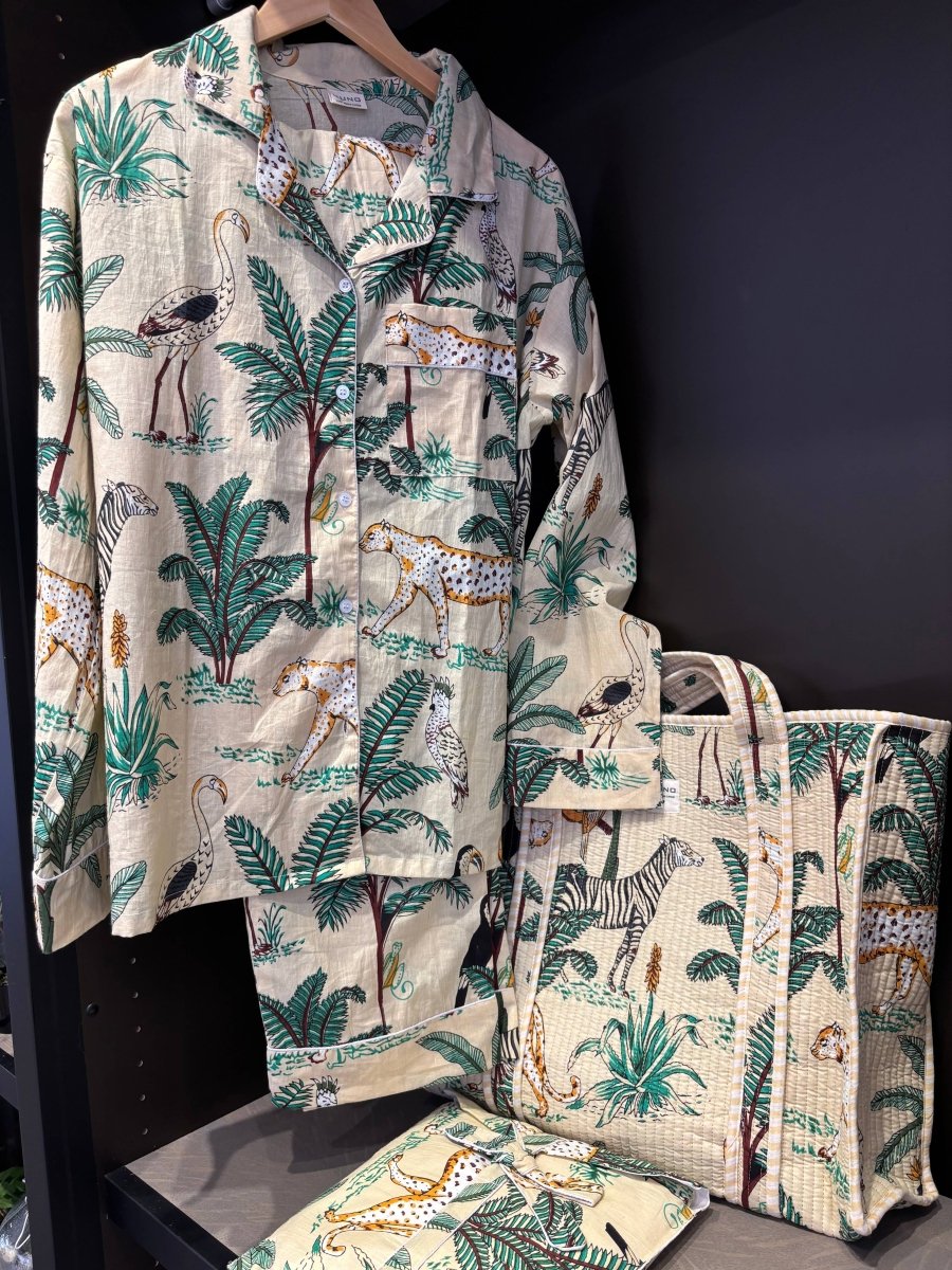 Set pigiama in cotone indiano Cream Jungle - Infinity Concept Store