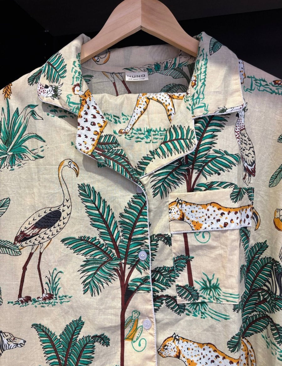 Set pigiama in cotone indiano Cream Jungle - Infinity Concept Store