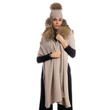 STOLA IN LANA E CASHMERE CON COLLO IN PELLICCIA