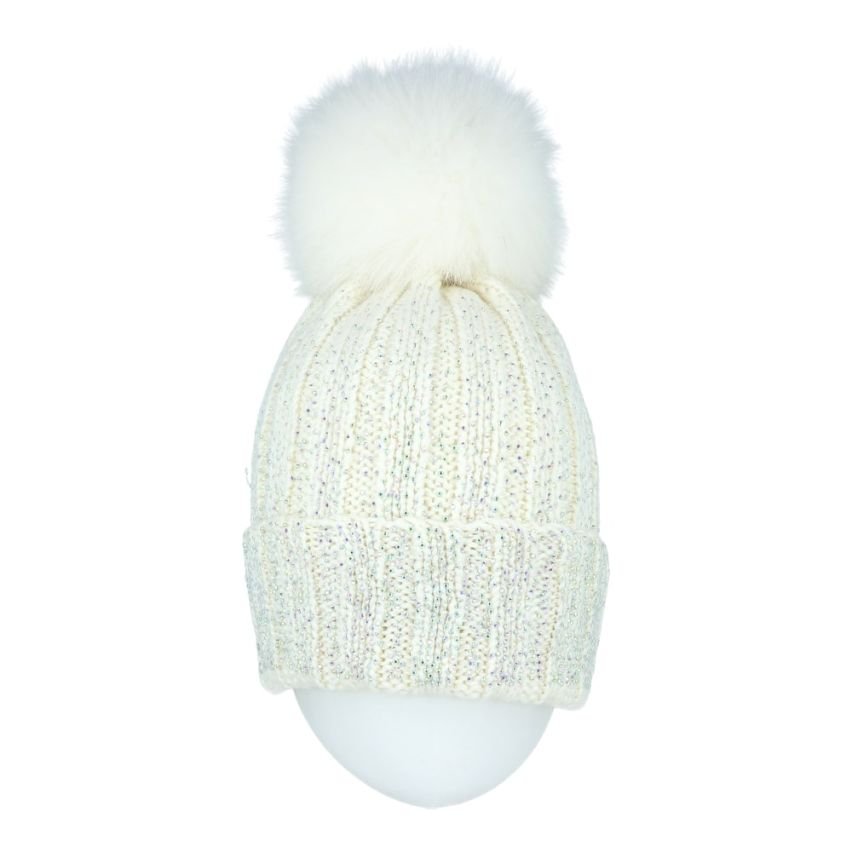 BERRETTO A COSTE IN LANA CON BRILLANTINI E POMPON MUR - Infinity Concept Store