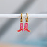 Orecchini a cerchio in acciaio inossidabile con stivali da cowboy - rosso/rosa - Infinity Concept Store