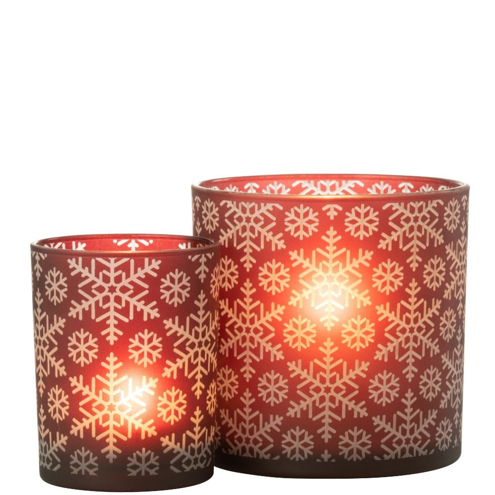 PORTA CANDELE ROSSO CON NEVE - Infinity Concept Store