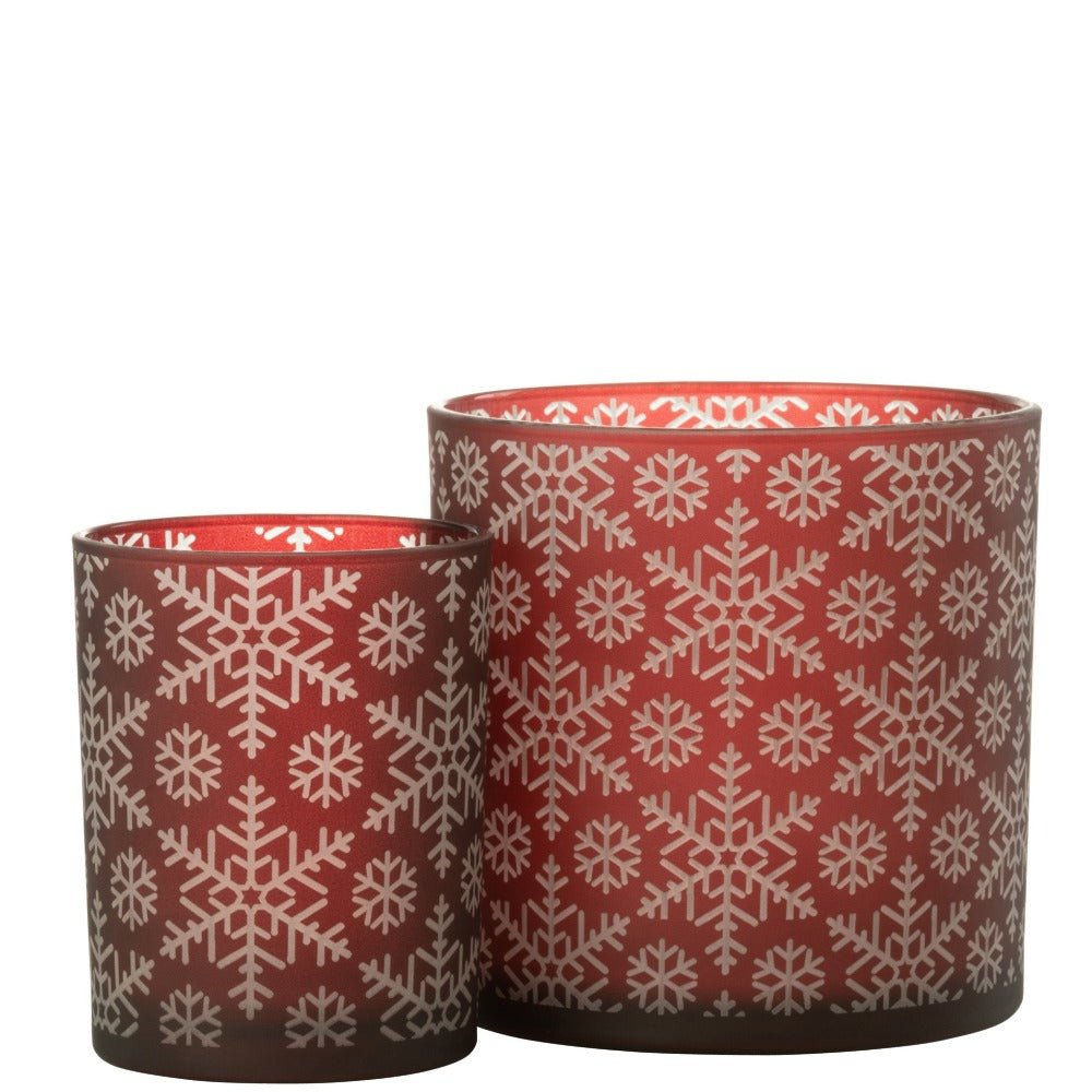 PORTA CANDELE ROSSO CON NEVE - Infinity Concept Store