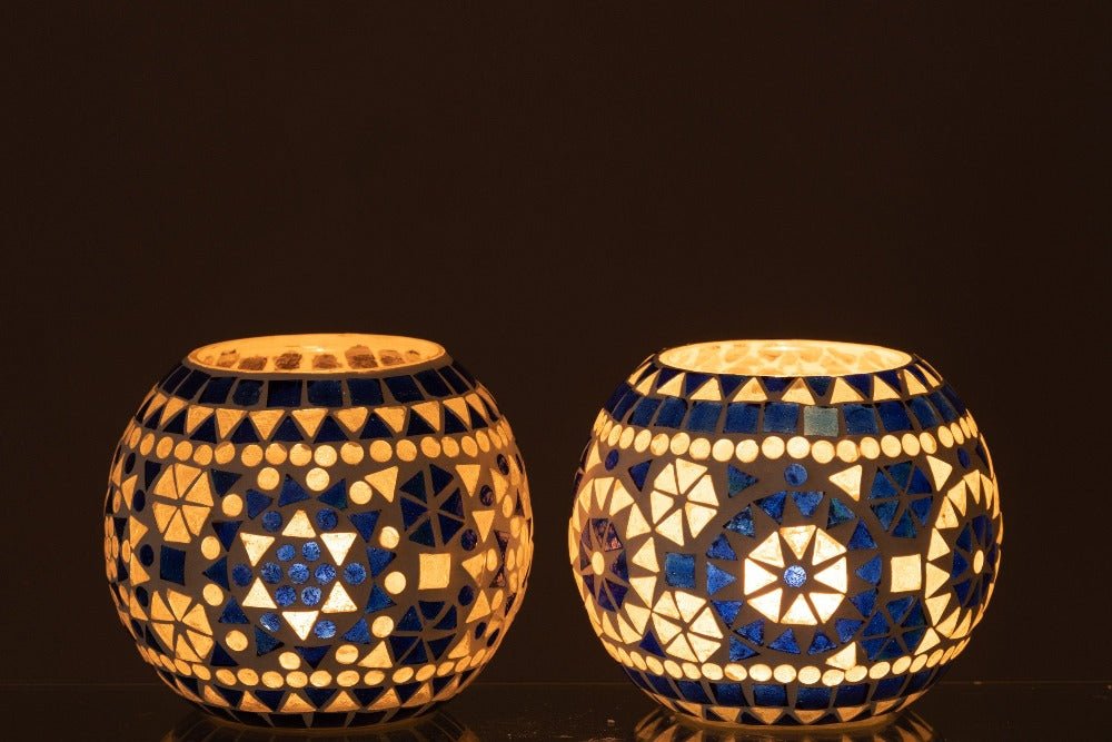 PORTA T-LIGHT EKI BLU E BIANCO Assortimento di 2 - Infinity Concept Store