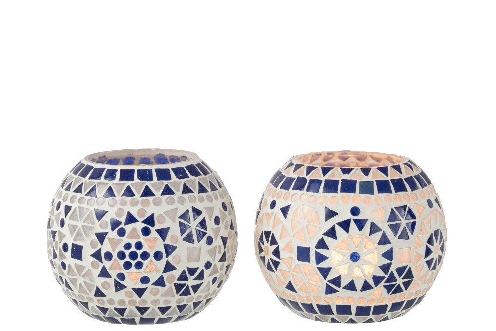 PORTA T-LIGHT EKI BLU E BIANCO Assortimento di 2 - Infinity Concept Store